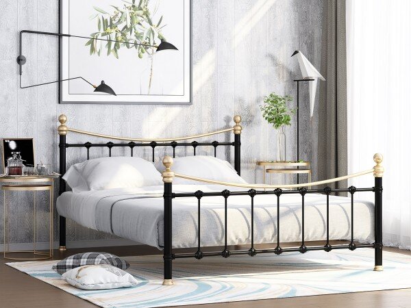 Двуспальная металлическая кровать Эльда черная с золотом