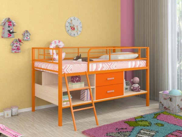 Кровать-чердак Севилья - Мини Я, оранжевый/оранжевый