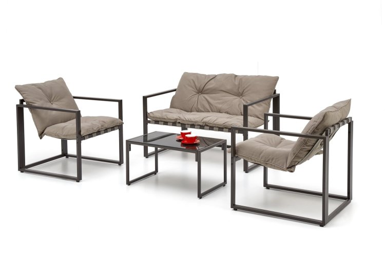 Комплект Halmar SHARK диван + 2 кресла + стол (черный/капучино)