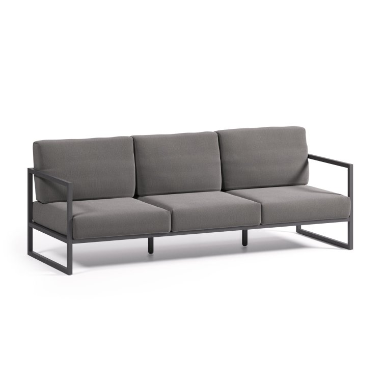 Уличный диван Comova 3х-местный темно-серый с черным алюминиевым каркасом 222 см