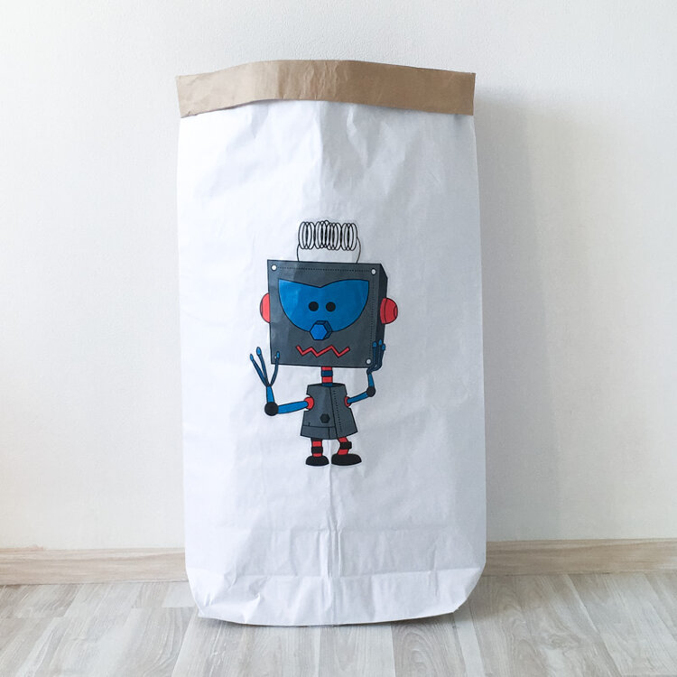 Эко-мешок для игрушек из крафт бумаги «Robot Teodor»